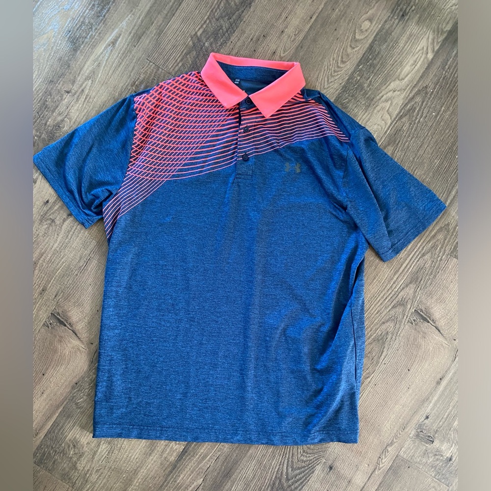 Under armour golf polo size Large blue coral loose fit - Picture 1 of 4